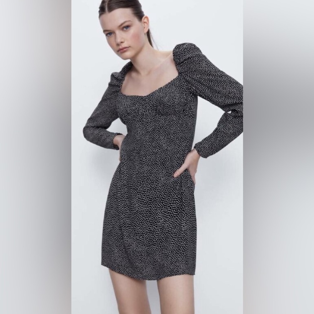 Zara Black and White Long Sleeve Dress